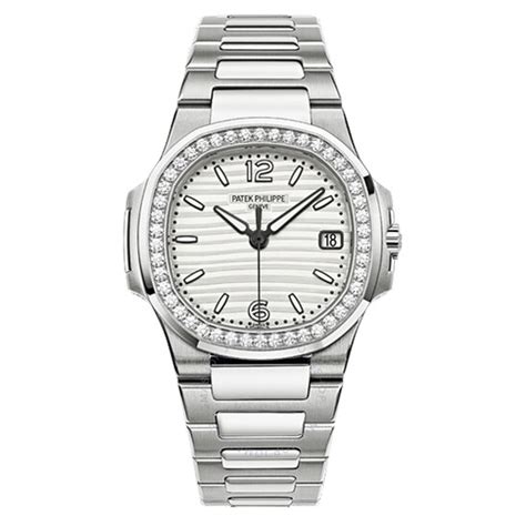 Patek Philippe Nautilus Silvery White Dial Ladies 18 Carat White 